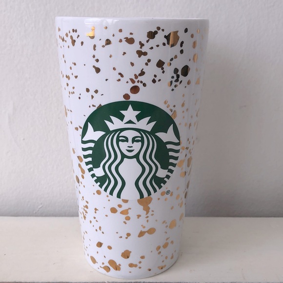 Starbucks Dining Starbucks 29 Gold Confetti Ceramic Travel Mug